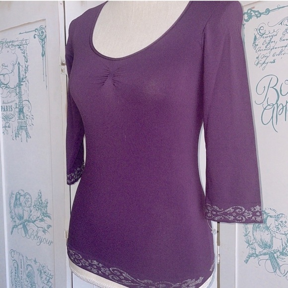 Last Tango 💃🏻 NWOT Ruched 3/4 Sleeve Seamless Black Top Size S/M - Picture 11 of 12